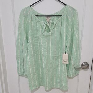 St. John's Bay Mint Green & White Striped Peasant Tunic